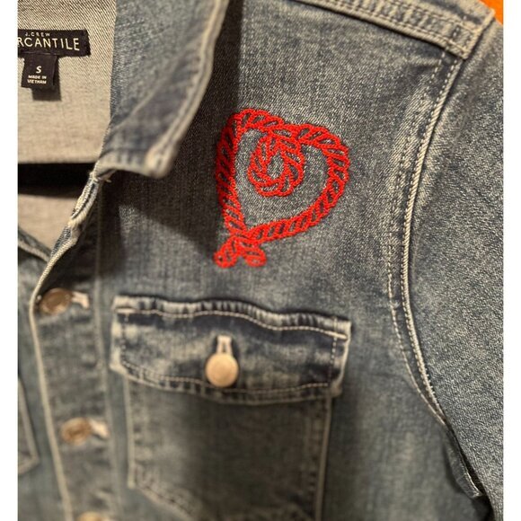 Women's Blue Denim Jacket With Red Rope Embroidery By J.Crew Mercantile - Size S - Picture 2 of 7
